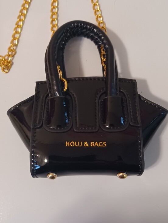 Houj & Bags Handbags - Patent Mini Tote - Black with Gold Chain